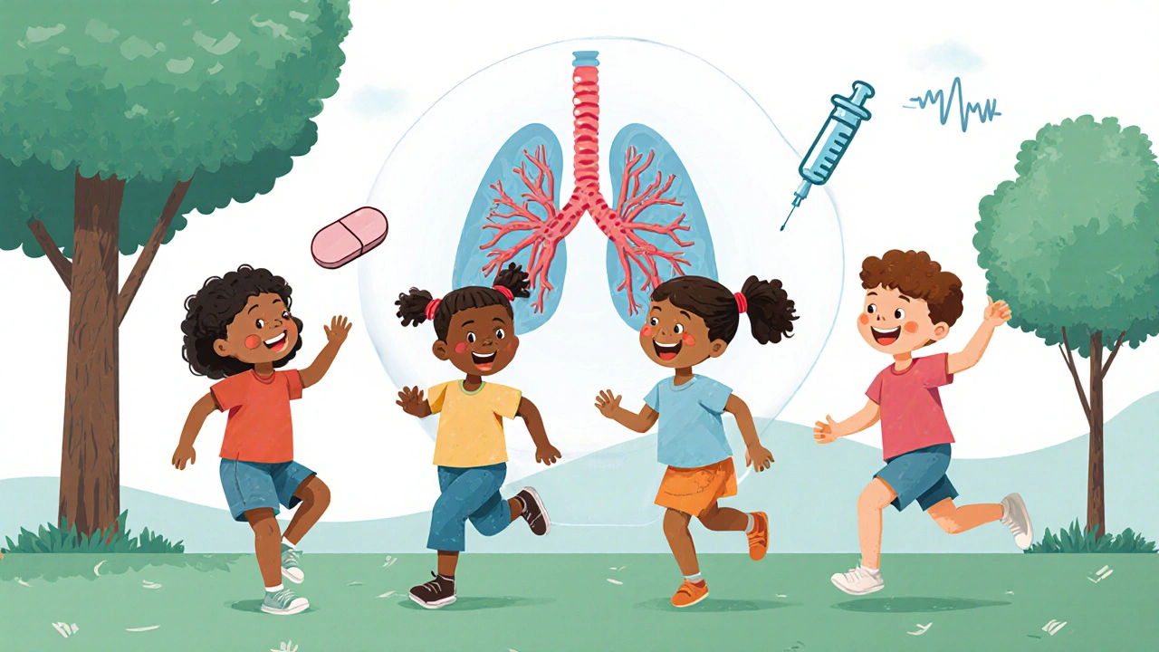 Children playing in park with transparent healthy blood vessels overlay, symbolizing improved PAH outcomes.