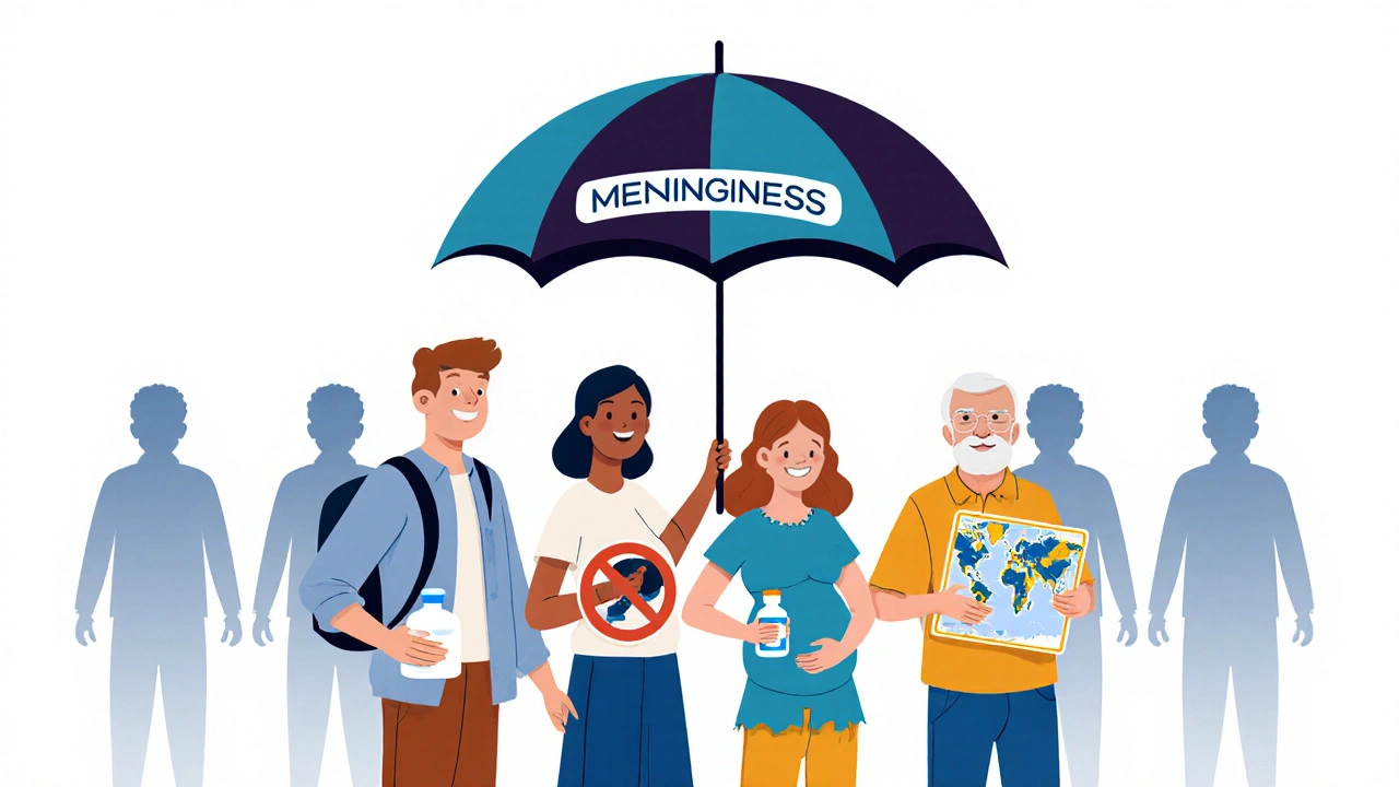 Diverse people holding prevention tools under an &#039;Awareness&#039; umbrella, shielding against meningitis.