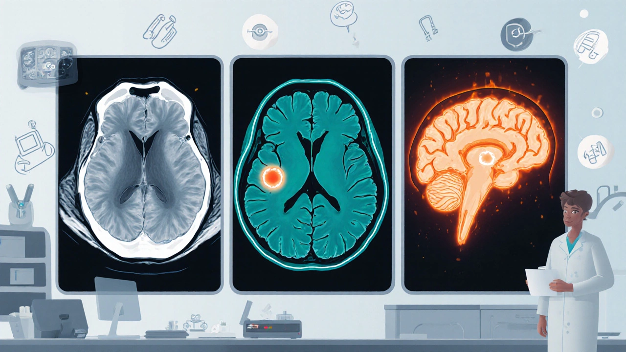 Side-by-side comparison of CT, PET, and PET-MRI imaging techniques for cancer detection