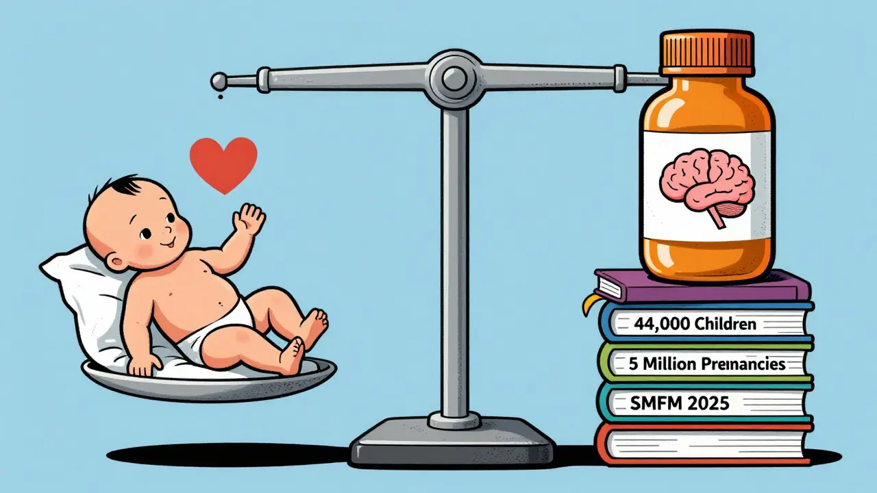 Medical scale balancing baby and brain icons with scientific studies tipping the scale toward safe treatment.