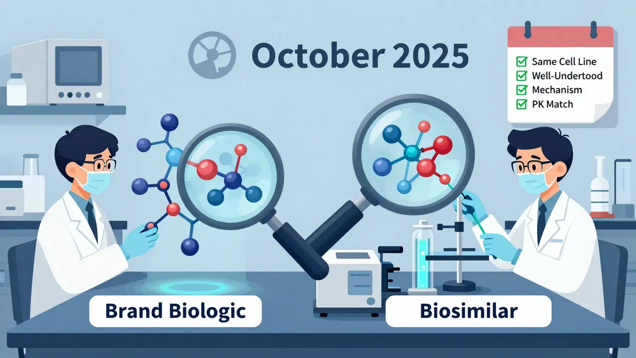 Two complex protein molecules being analyzed side by side in a lab with scientific tools and a 2025 approval checklist.