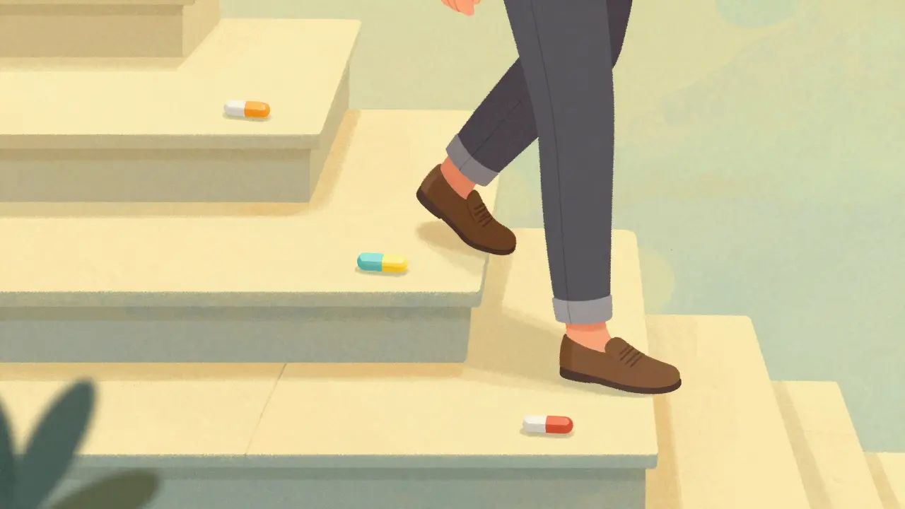 Pills decreasing in size along staircase during tapering process