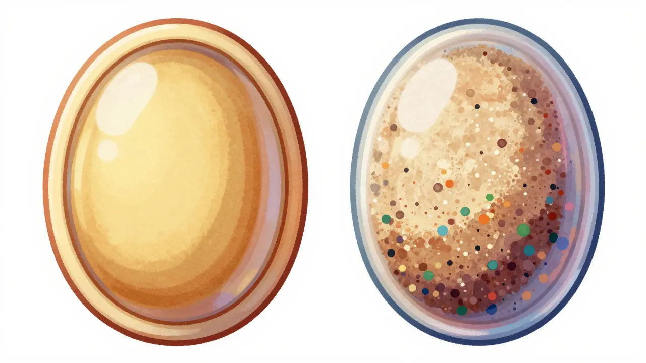 Vector cutaway view of pills showing different internal filler ingredients.