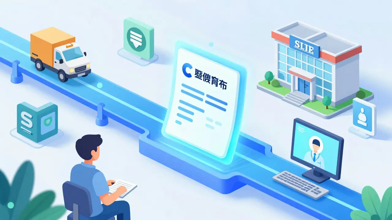 Digital prescription flowing through a secure pipeline toward online pharmacies