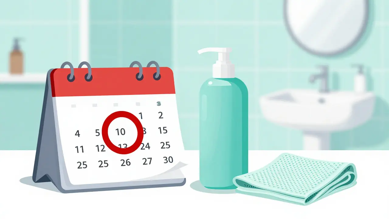 Skin care maintenance tools including a calendar and medicated shampoo