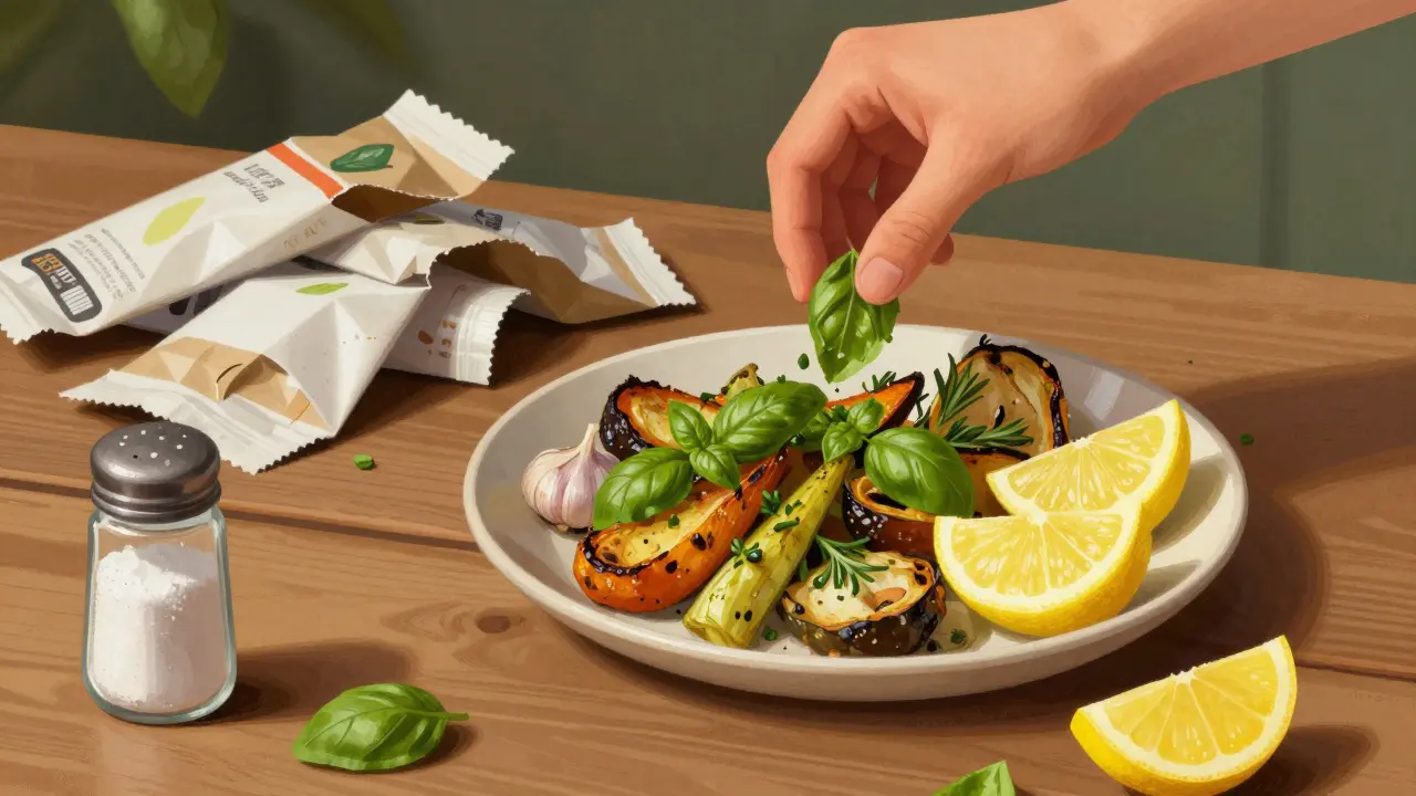Healthy herb-seasoned meal replacing salty processed food wrappers